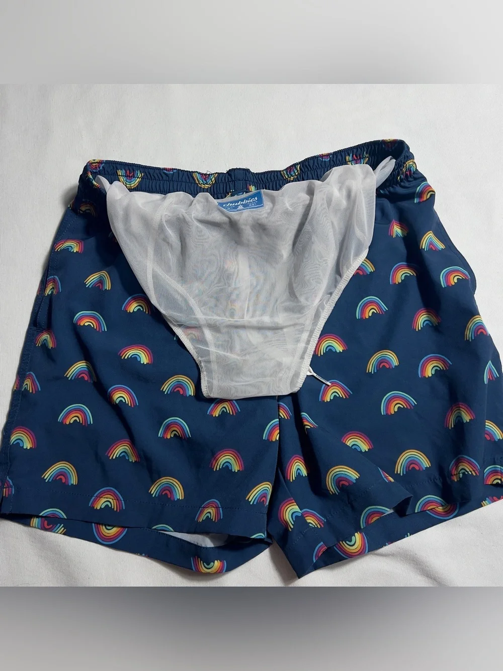 Chubbies Rainbow Roads Swim Trunks Mens Medium Navy 5.5” Inseam Mesh Lined